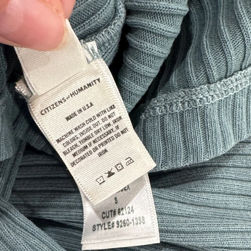 Citizens Of Humanity Ribbed V-Neck Button Cardigan in Dusty Teal - Picture 12 of 16